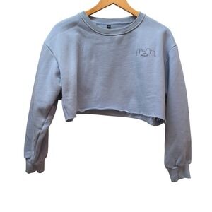 Light Blue Cropped Sweatshirt with City Skyline Printed Size M